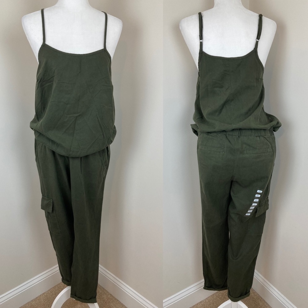 Motherhood Maternity Army Green Cargo Jumpsuit NWT